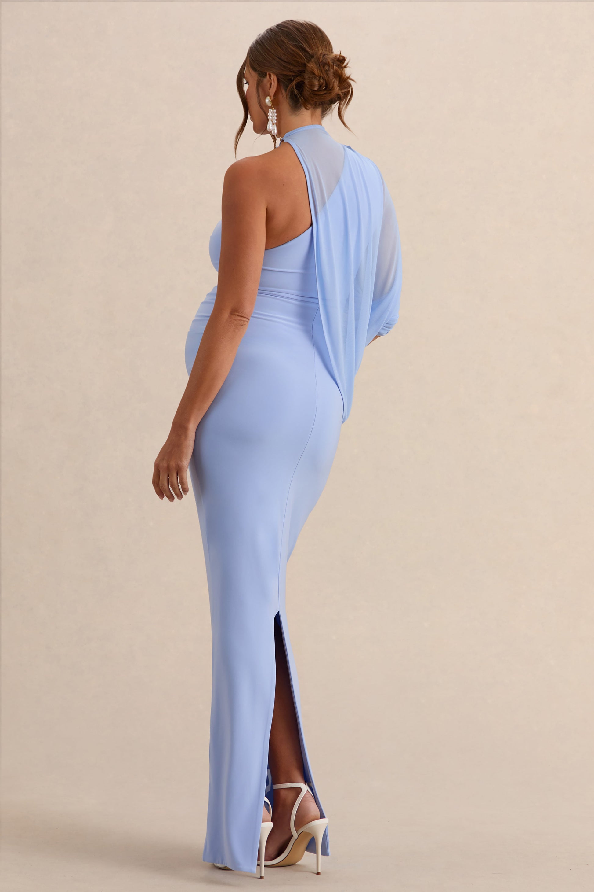 Merella | Light Blue High Neck Maternity Maxi Dress With Cape Sleeve