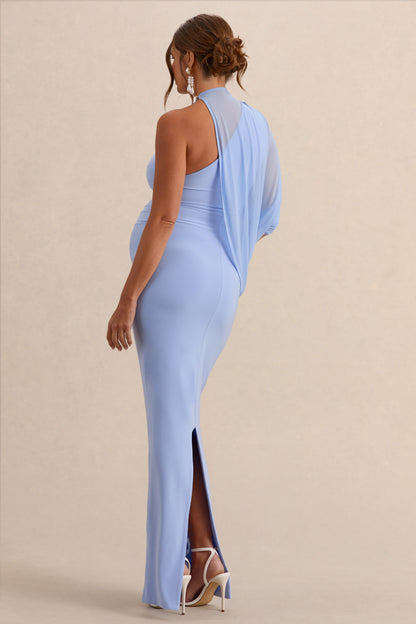 Merella | Light Blue High Neck Maternity Maxi Dress With Cape Sleeve