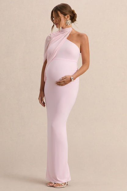 Merella | Light Pink High Neck Maternity Maxi Dress With Cape Sleeve