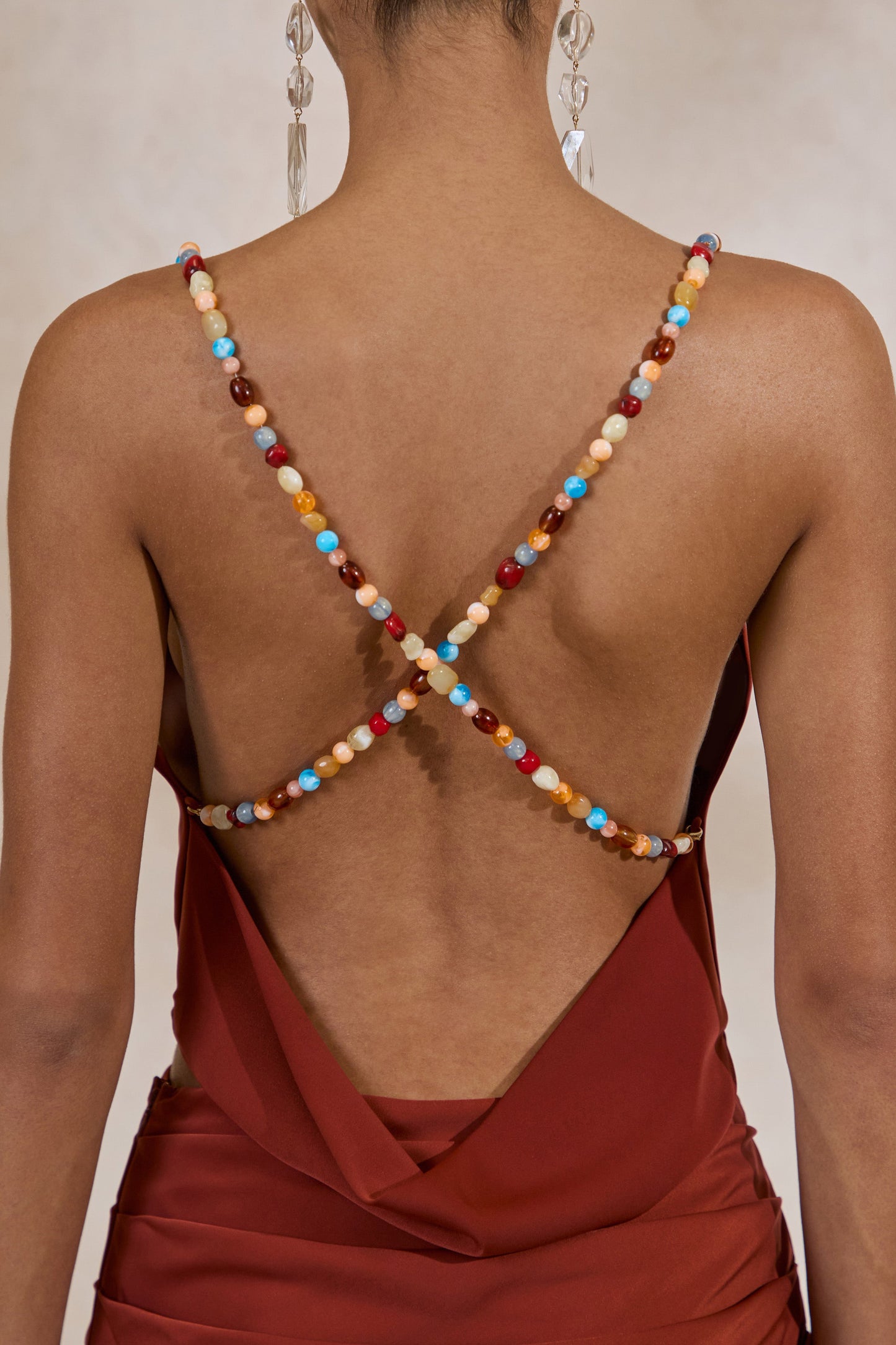 Anina | Rust Satin Cowl-Neck Crop-Top