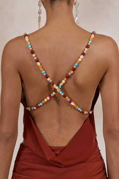 Anina | Rust Satin Cowl-Neck Crop-Top