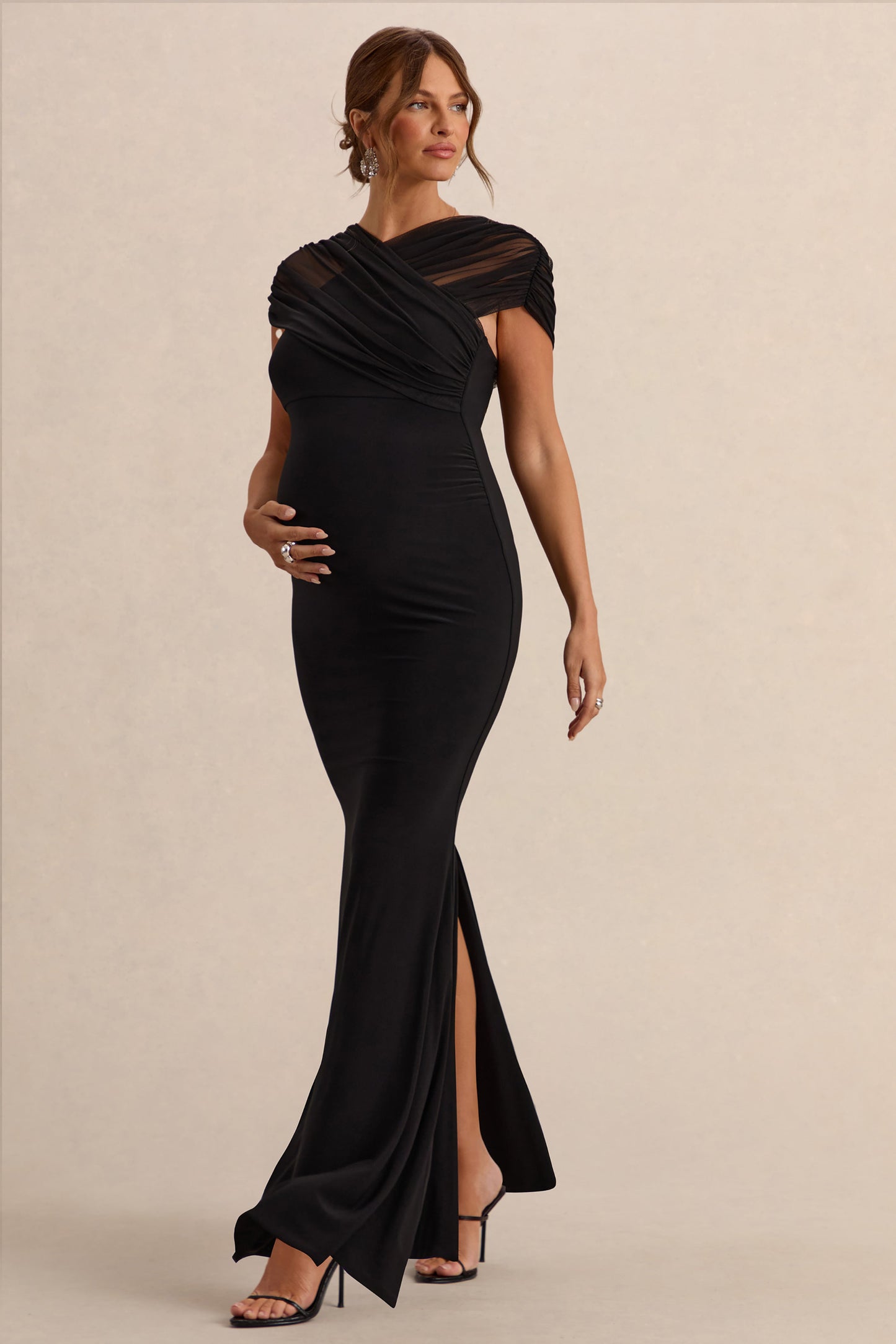Elin | Black Bardot-Neck Maternity Maxi Dress