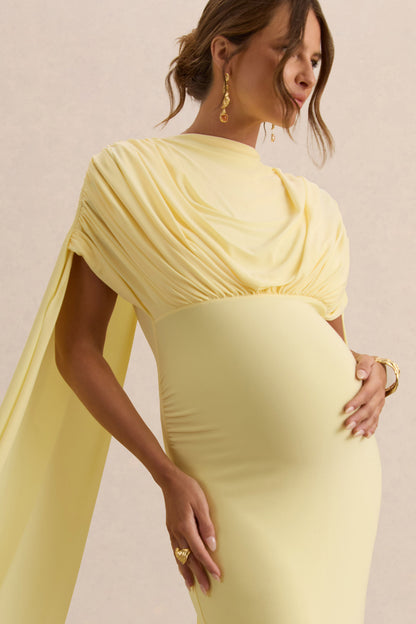 Araminta | Lemon Bardot-Neck Maternity Maxi Dress With Cape Sleeves