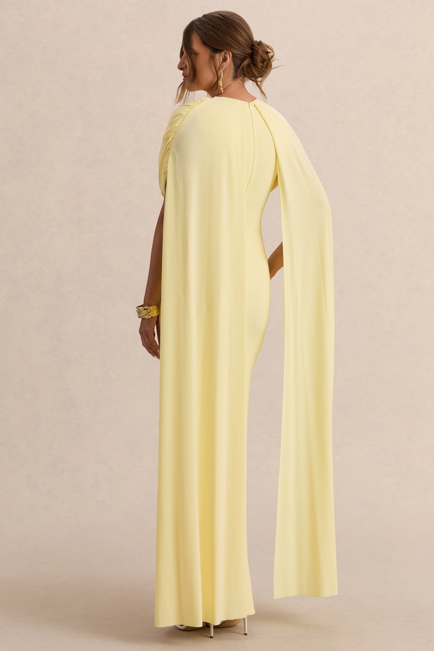 Araminta | Lemon Bardot-Neck Maternity Maxi Dress With Cape Sleeves