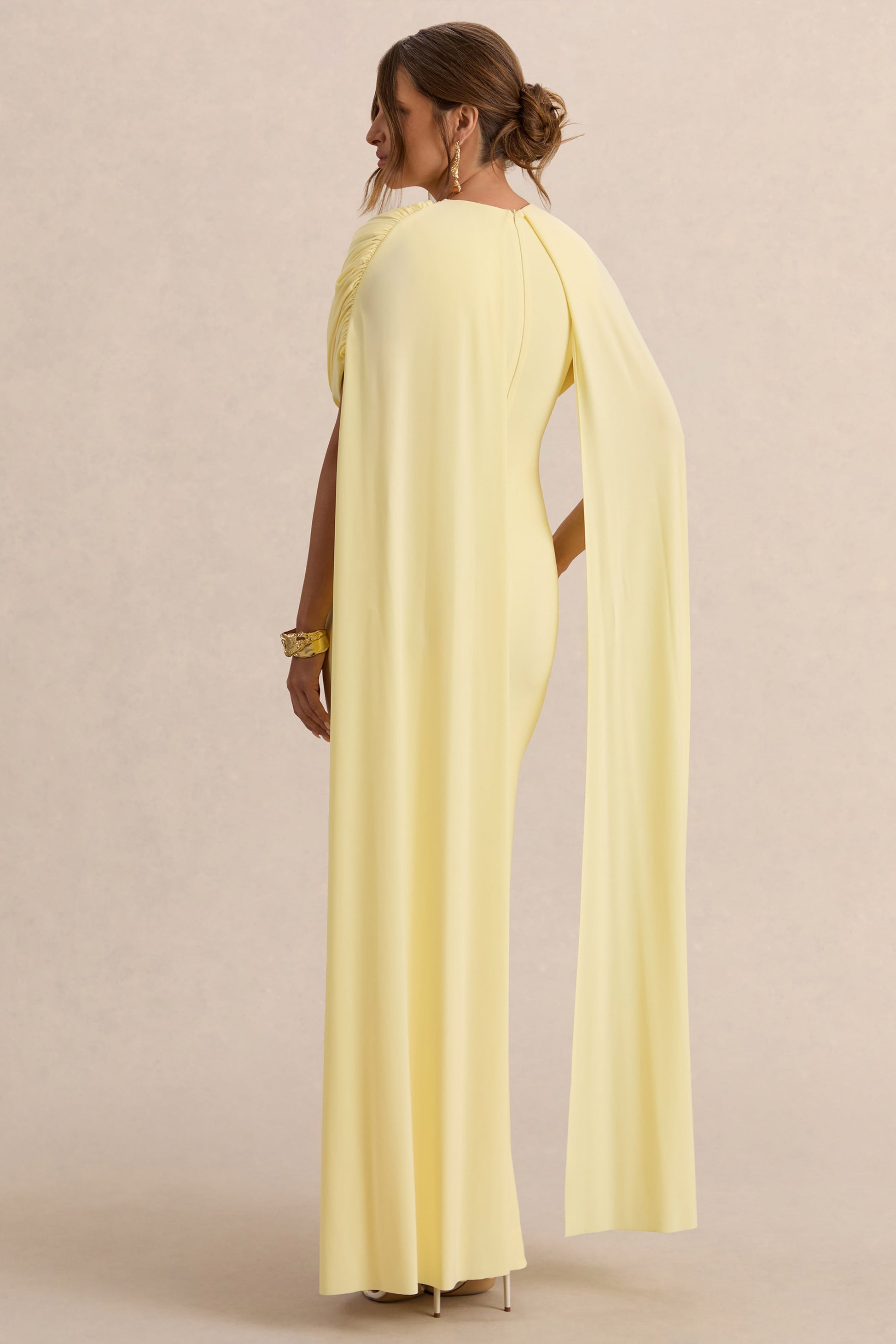 Araminta | Lemon Bardot-Neck Maternity Maxi Dress With Cape Sleeves