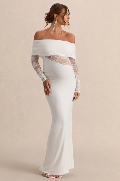Artemisia | White Bardot-Neck Maternity Maxi Dress With Lace Detailing