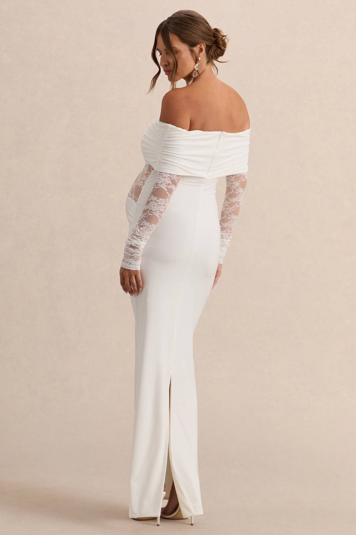 Artemisia | White Bardot-Neck Maternity Maxi Dress With Lace Detailing