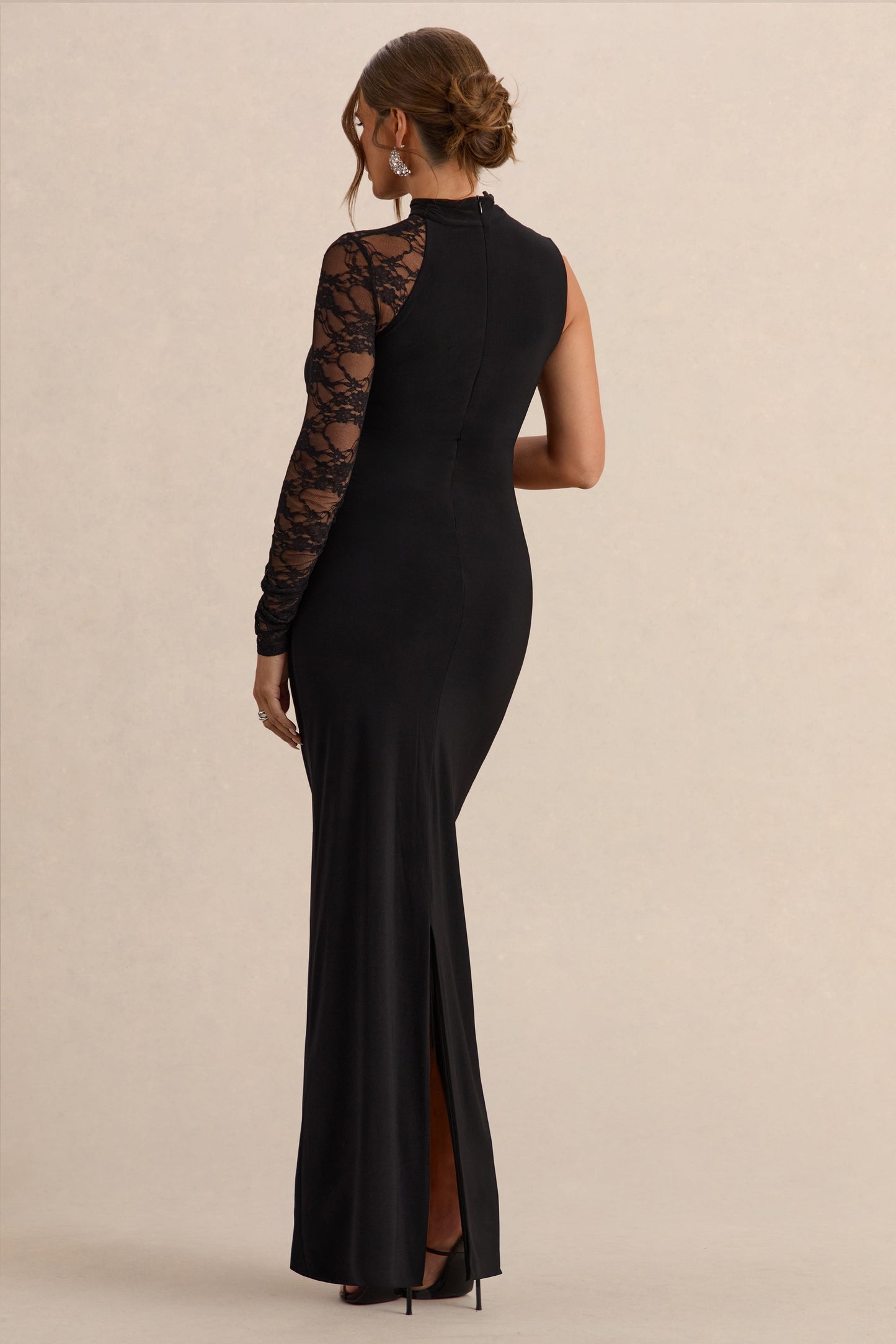 Hartley | Black High-Neck Maternity Maxi Dress With Lace Detailing