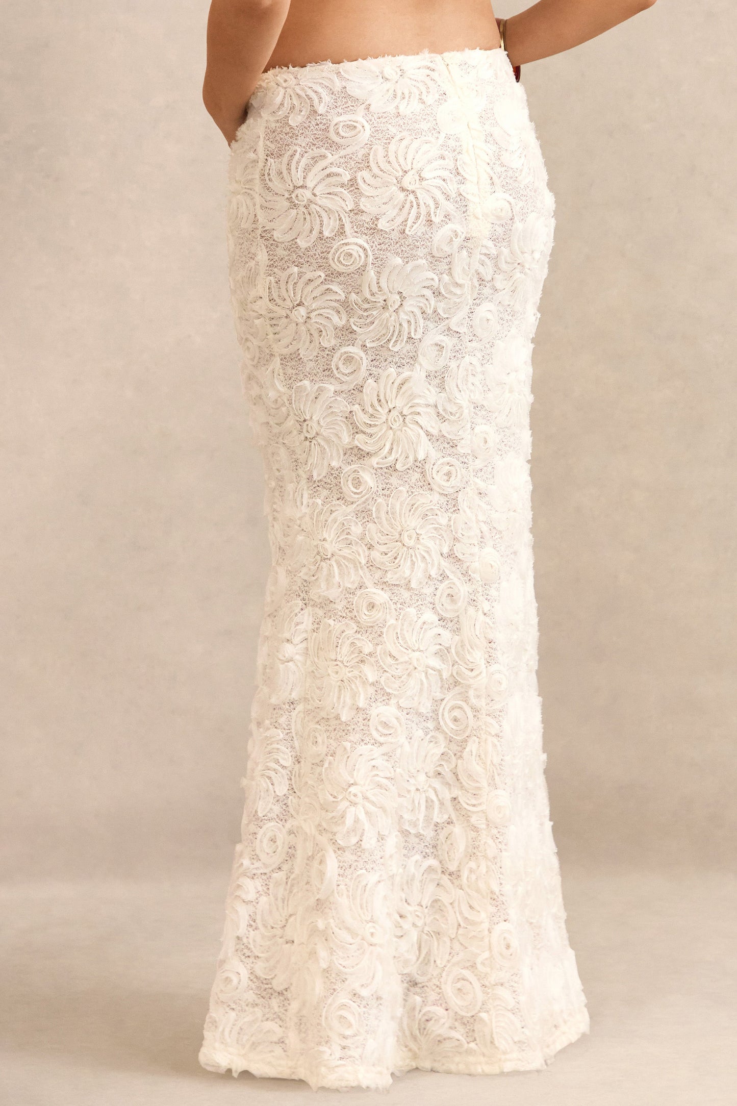 Arlina | White Lace Maxi Skirt With Gathered Detailing