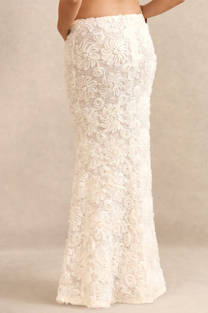 Arlina | White Lace Maxi Skirt With Gathered Detailing