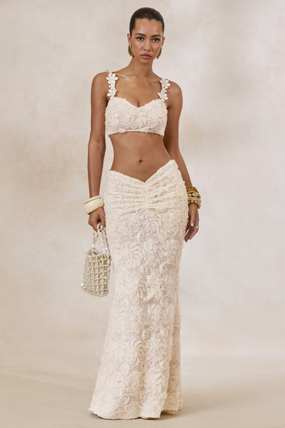 Arlina | White Lace Maxi Skirt With Gathered Detailing