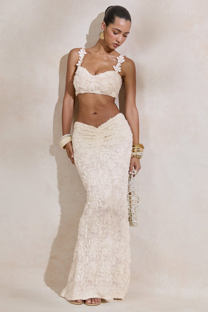 Arlina | White Lace Maxi Skirt With Gathered Detailing