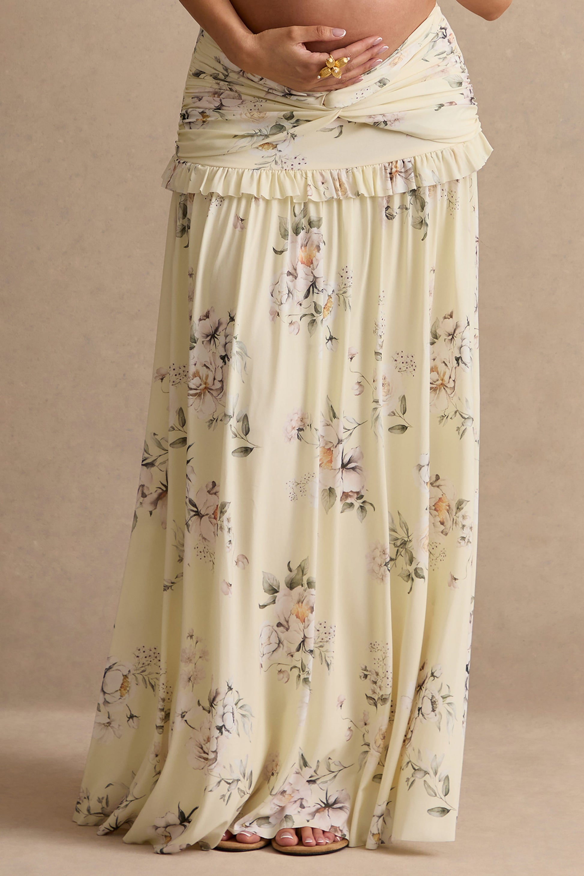 Clovia | Yellow Floral Print Maxi Skirt