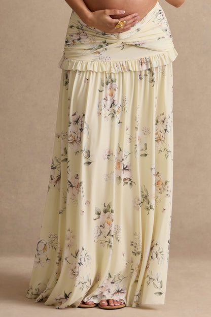 Clovia | Yellow Floral Print Maxi Skirt