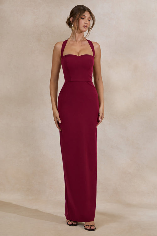Heloira | Burgundy Sweetheart-Neck Maxi Dress