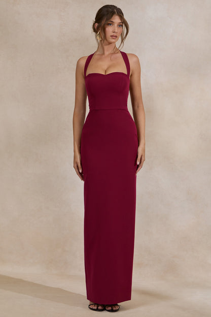 Heloira | Burgundy Sweetheart-Neck Maxi Dress