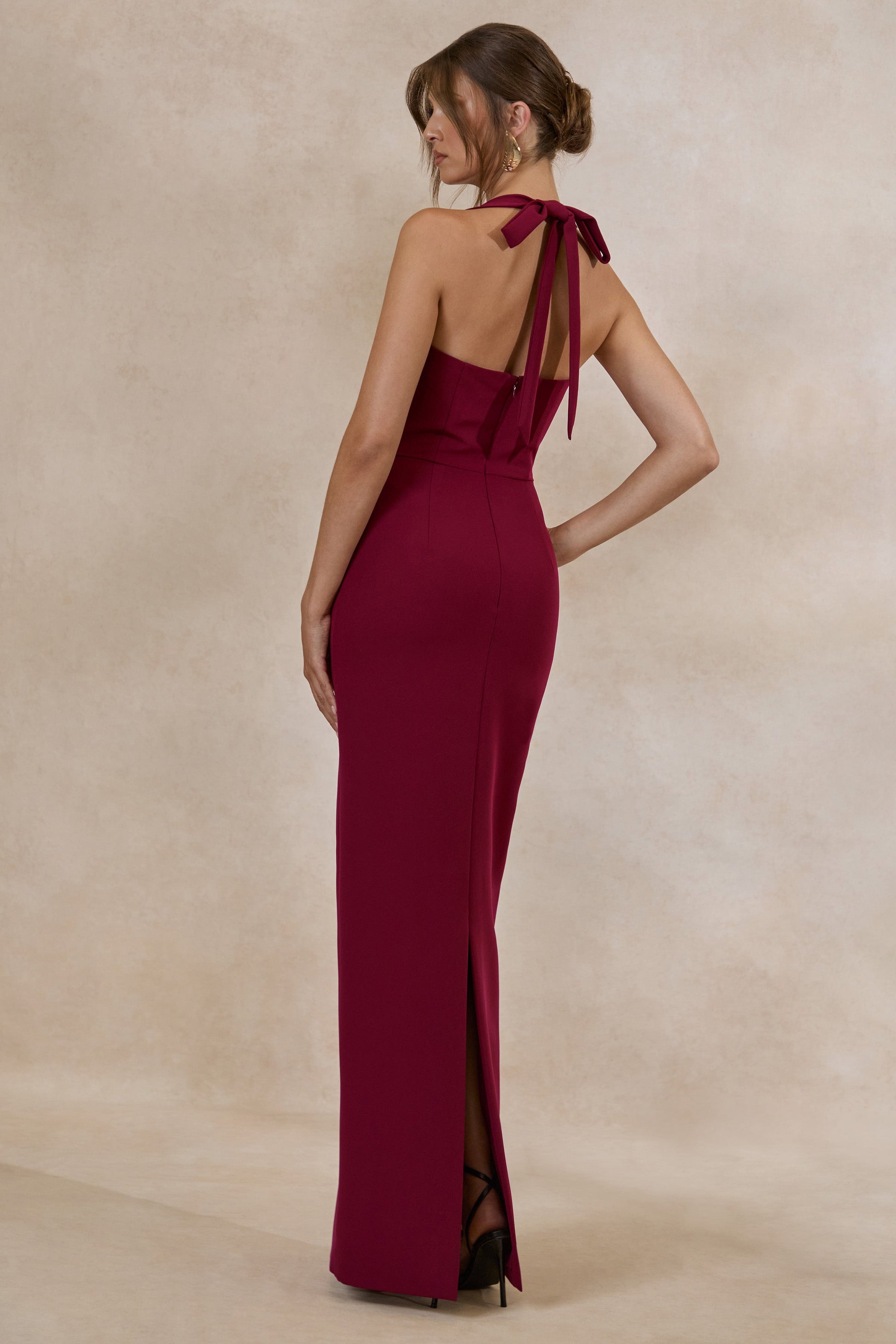 Heloira | Burgundy Sweetheart-Neck Maxi Dress