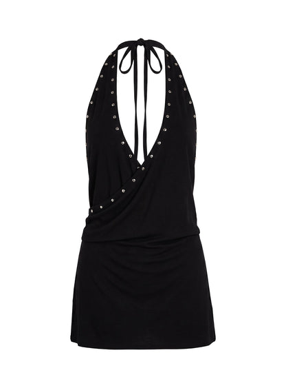 Amary Stud Detail Halter Playsuit Black