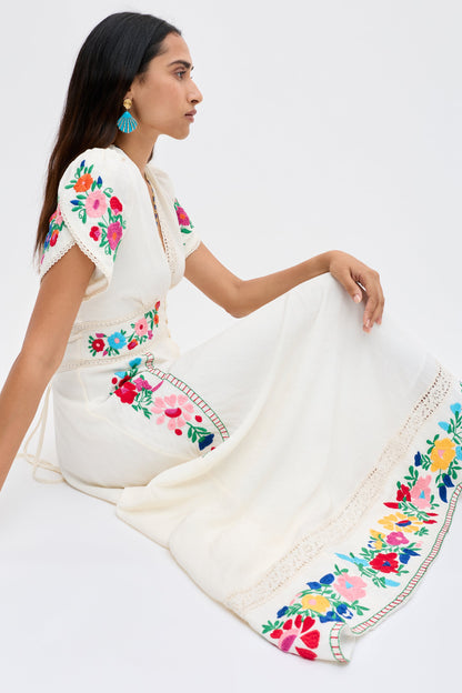 novara dress anemone embroidery cream