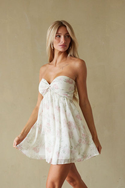 Rose Twist Front Floral Mini Dress