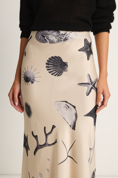 Silk Laundry Long Bias Cut Skirt - Seashells