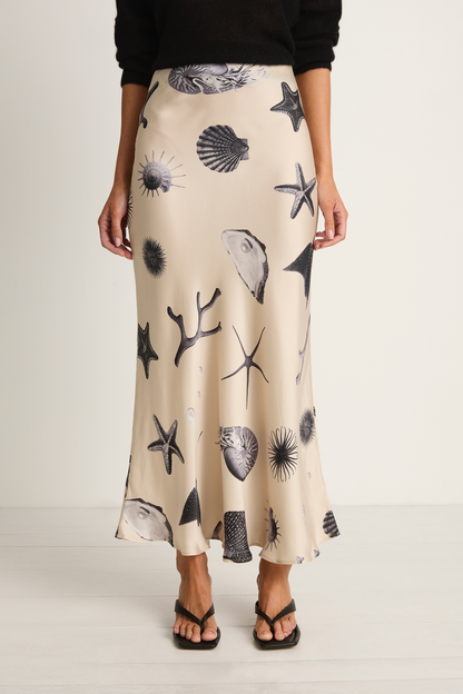Silk Laundry Long Bias Cut Skirt - Seashells