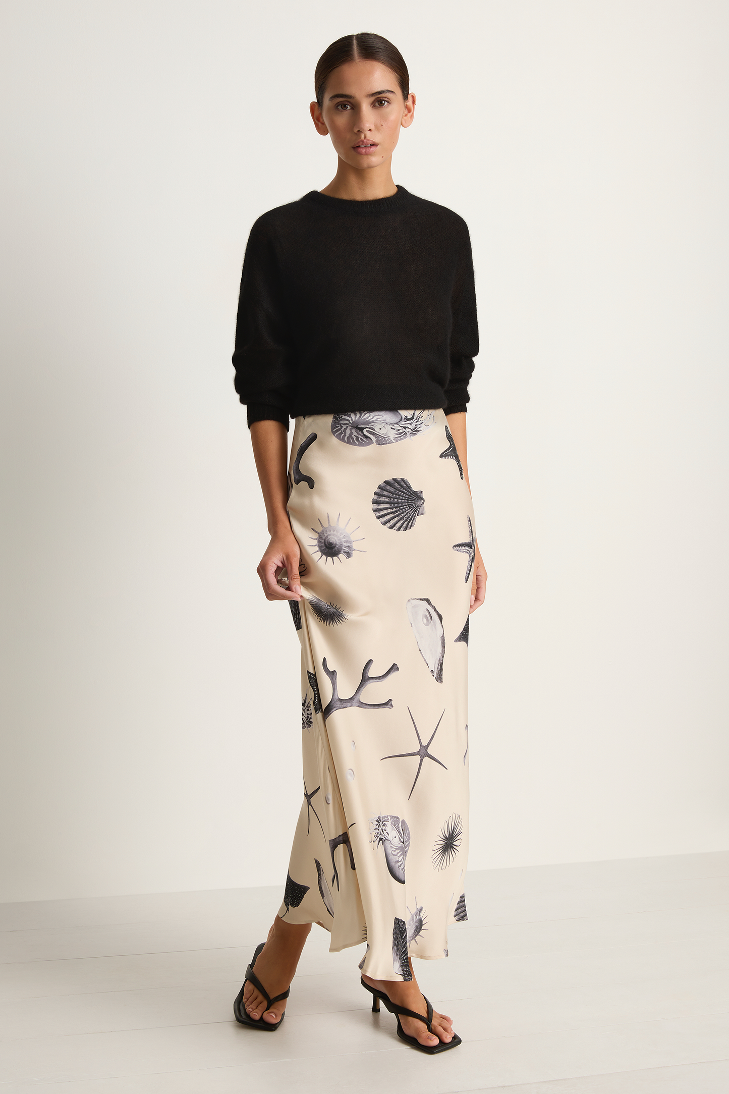 Silk Laundry Long Bias Cut Skirt - Seashells