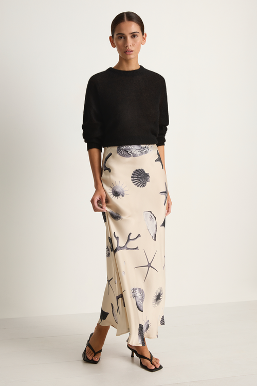 Silk Laundry Long Bias Cut Skirt - Seashells
