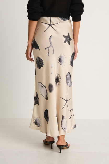 Silk Laundry Long Bias Cut Skirt - Seashells