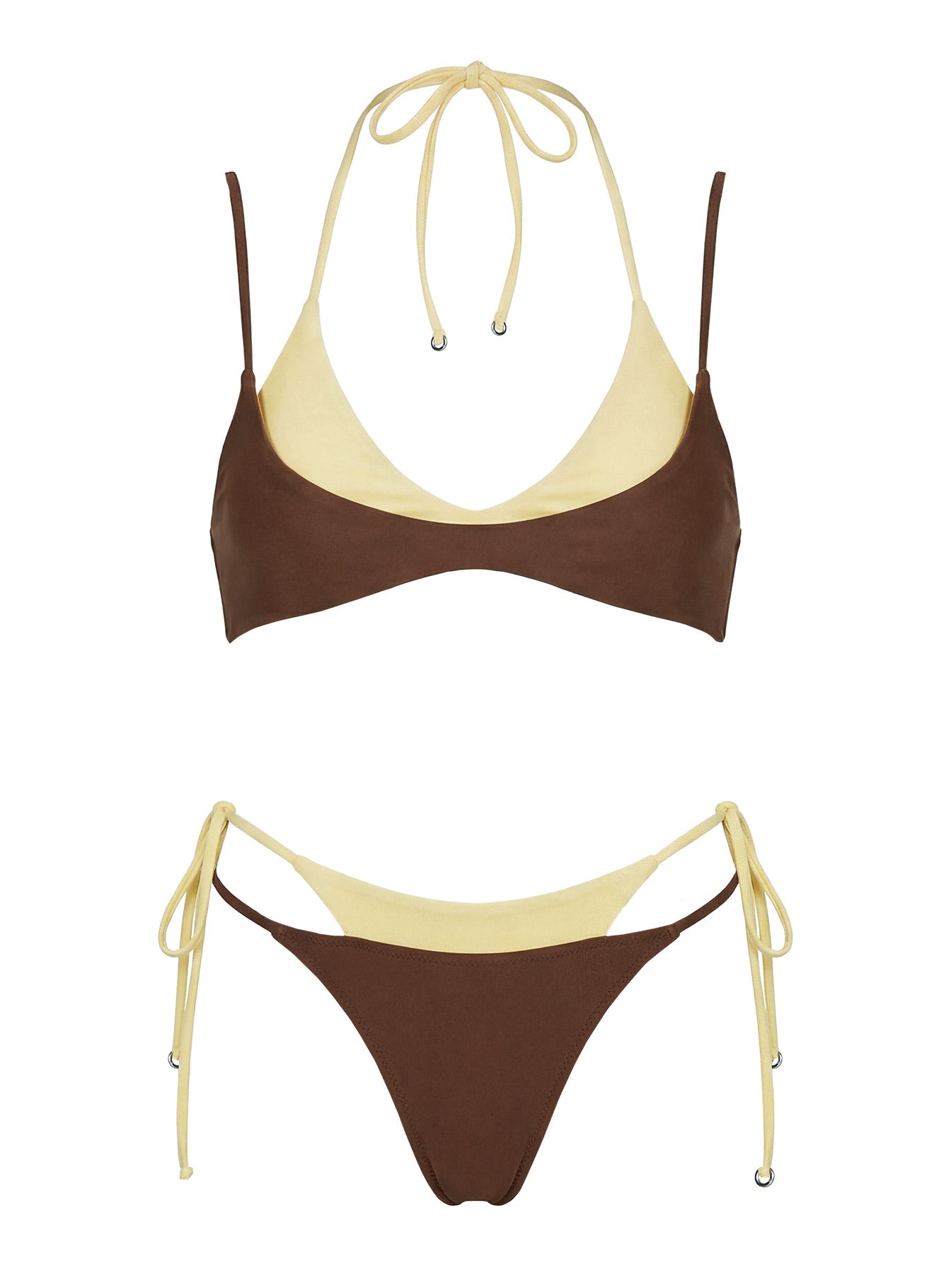 Andrei Layered Cheeky Bikini Bottoms Brown / Yellow