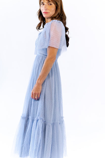 Celia Ruffled Mesh Dress · Dusty Blue
