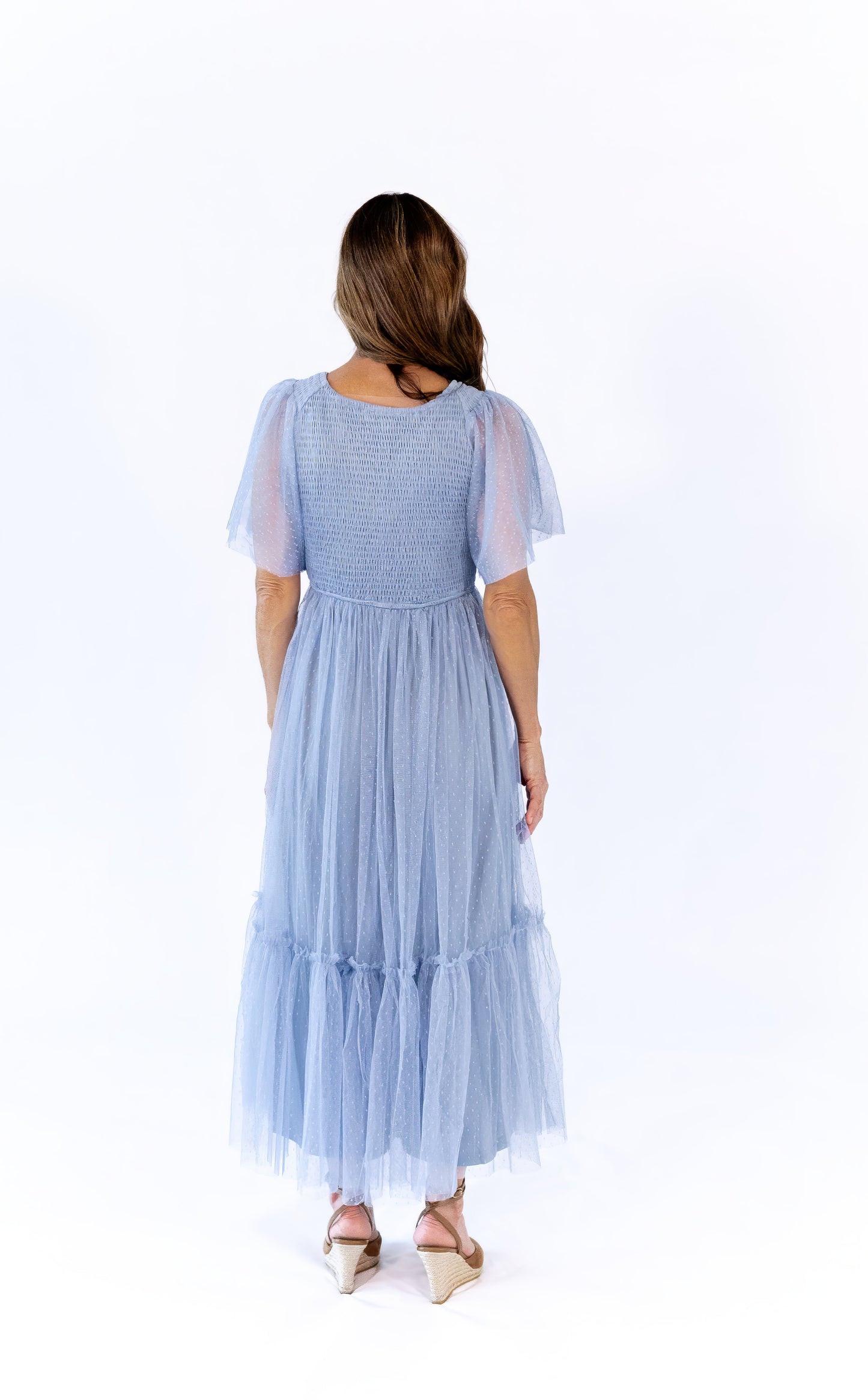 Celia Ruffled Mesh Dress · Dusty Blue