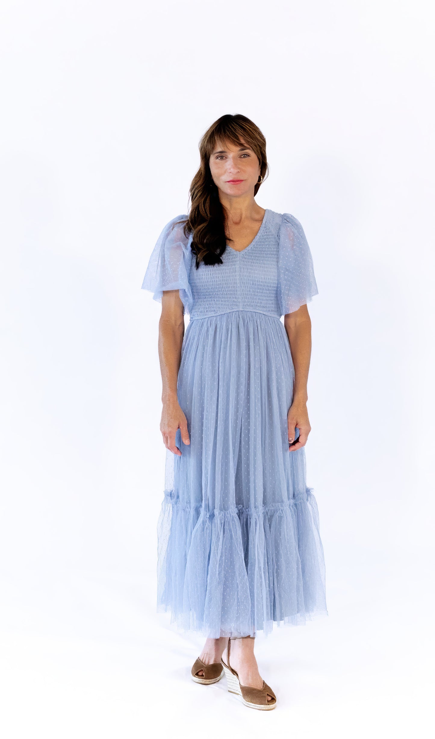 Celia Ruffled Mesh Dress · Dusty Blue