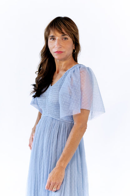 Celia Ruffled Mesh Dress · Dusty Blue