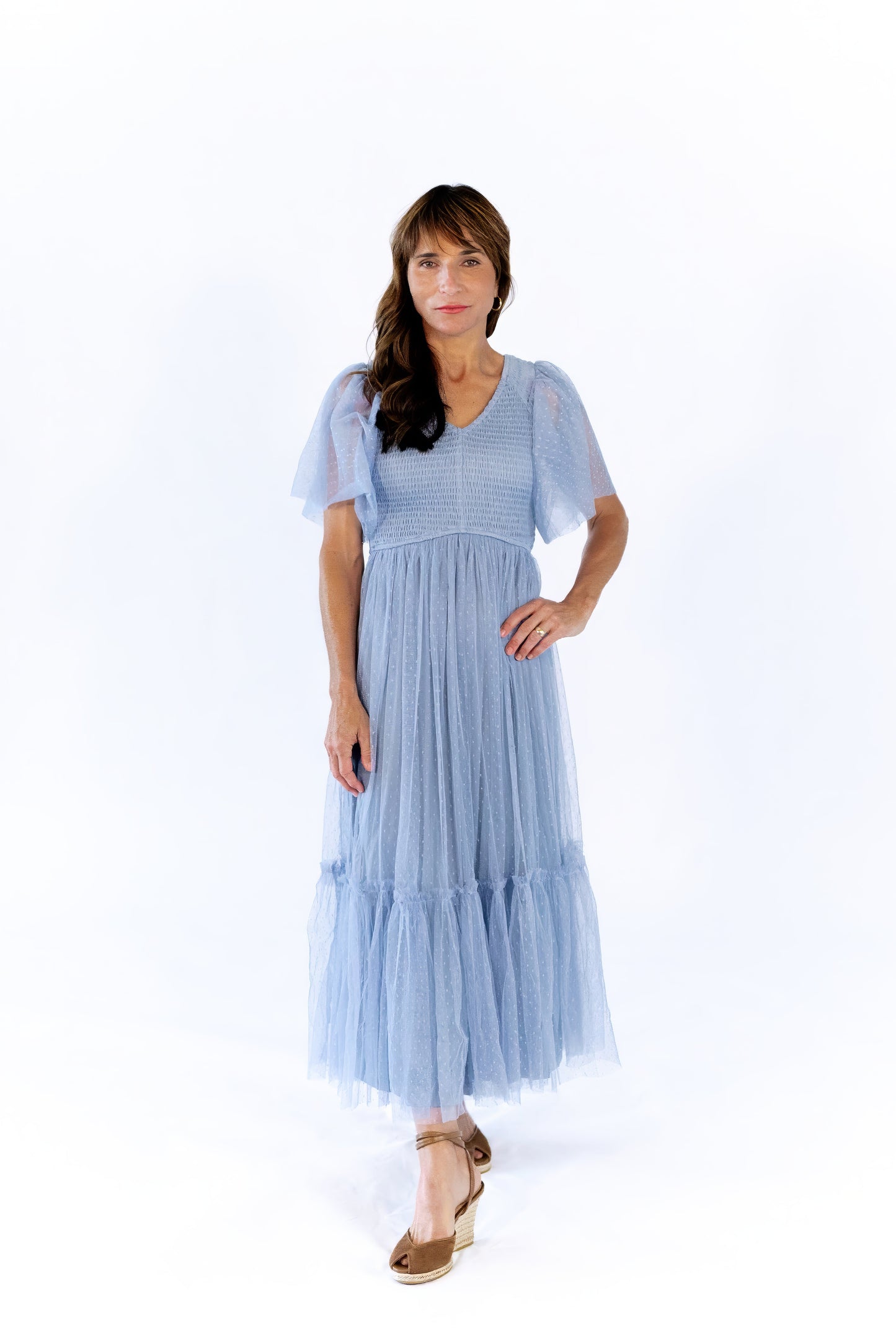 Celia Ruffled Mesh Dress · Dusty Blue