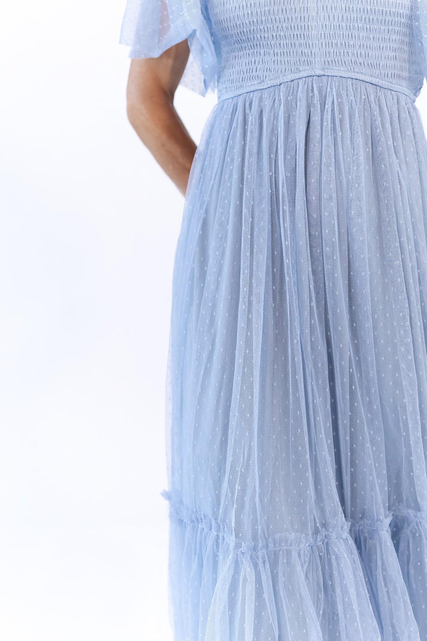 Celia Ruffled Mesh Dress · Dusty Blue