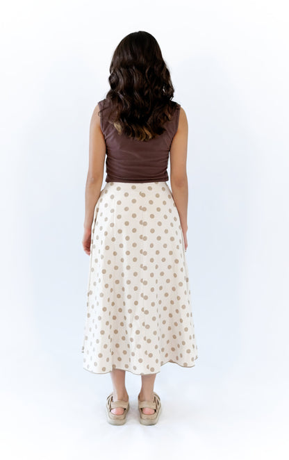 Jenson Polka Dot Tie Skirt · Taupe