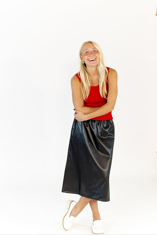Moyen Vegan Leather Midi Skirt