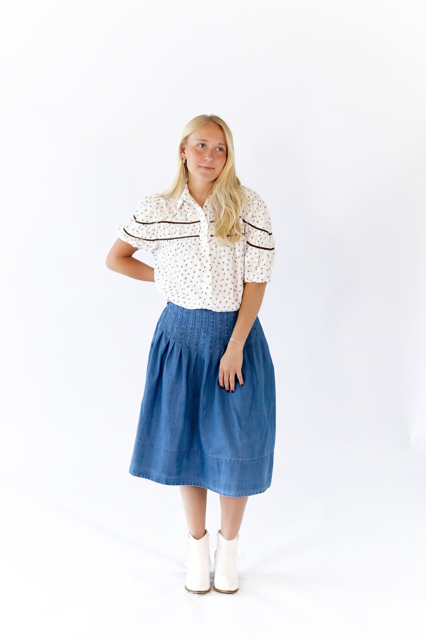 Lindie Pleated Denim Skirt