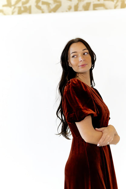 Chestnut Velvet Midi Dress
