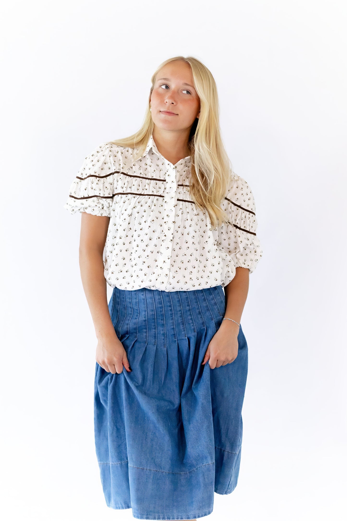 Lindie Pleated Denim Skirt