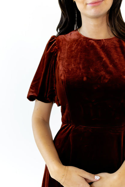 Chestnut Velvet Midi Dress