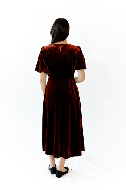Chestnut Velvet Midi Dress