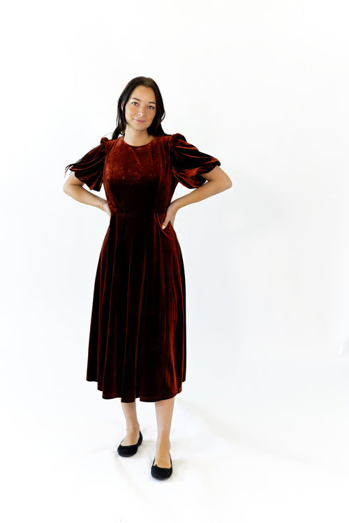 Chestnut Velvet Midi Dress