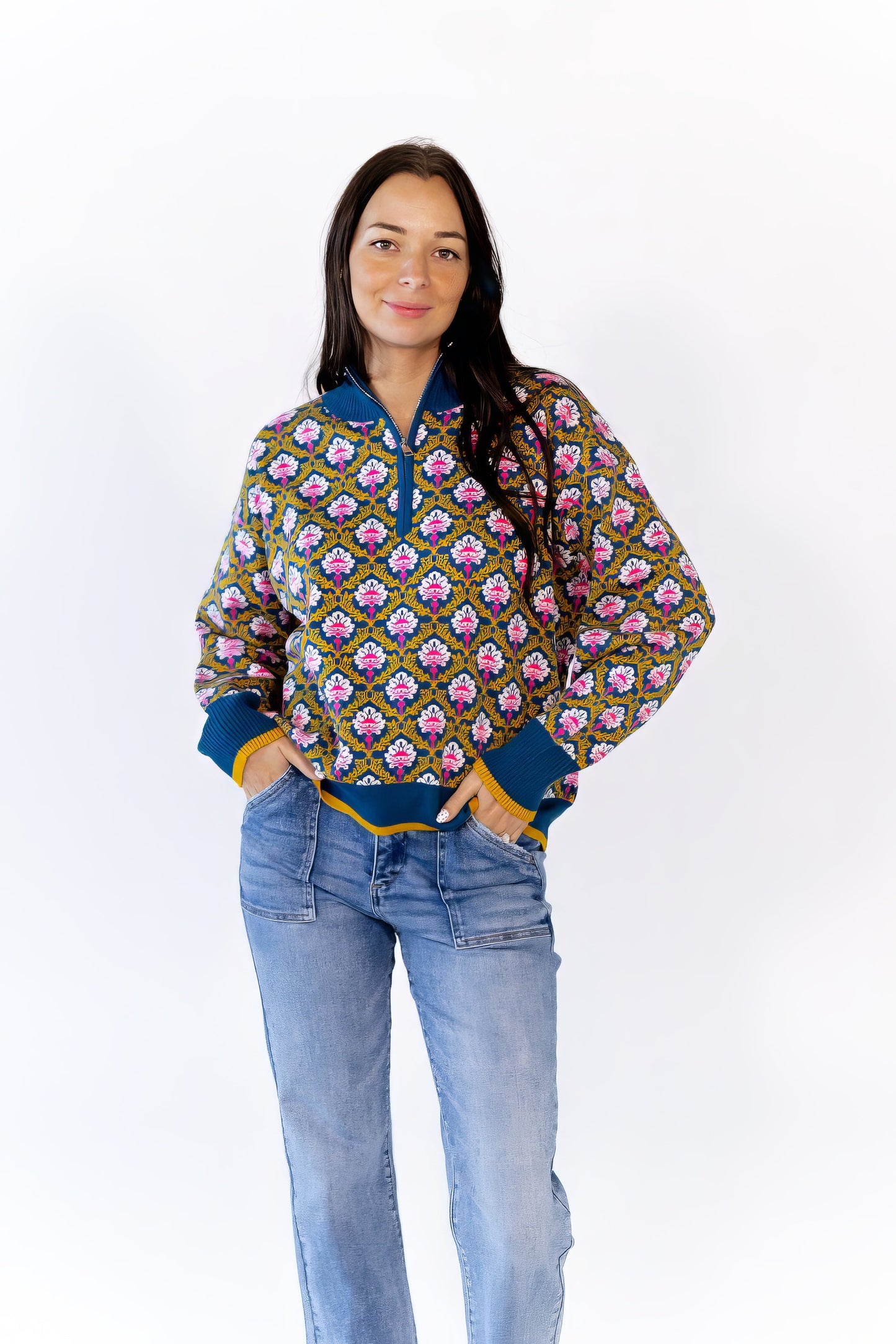 Wilkey Mosaic Half-Zip · Navy