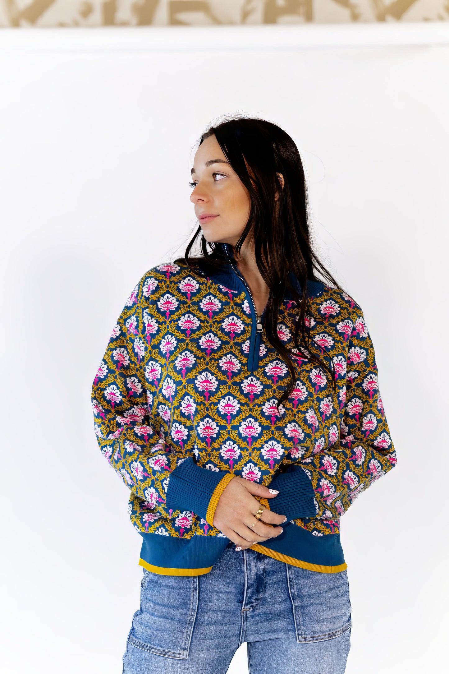 Wilkey Mosaic Half-Zip · Navy