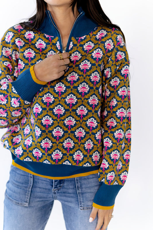 Wilkey Mosaic Half-Zip · Navy
