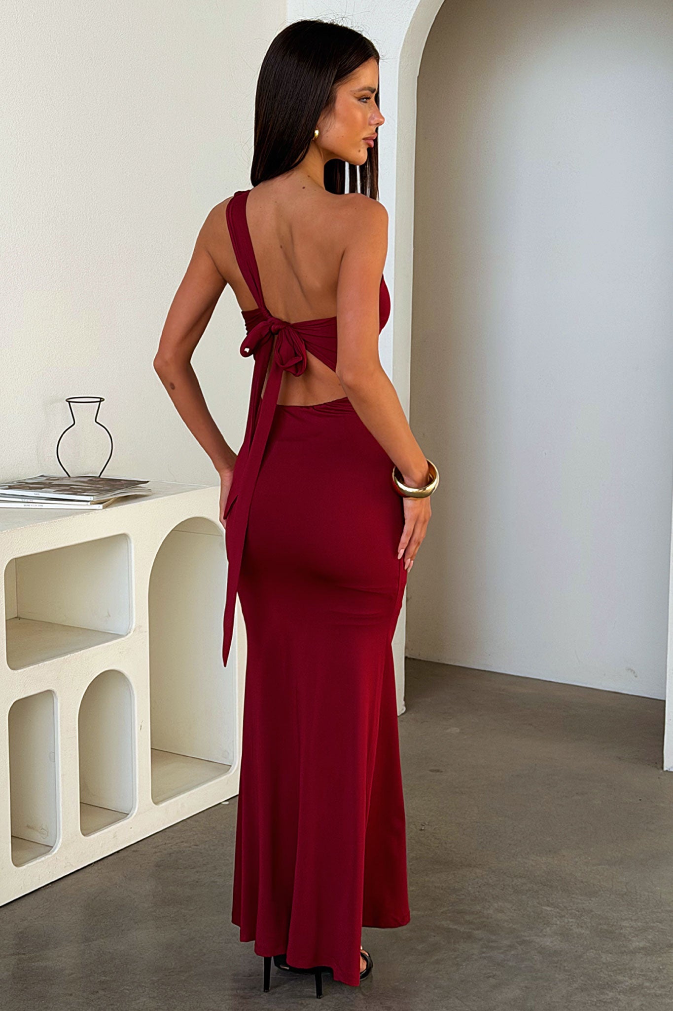 Ariana One-Shoulder Maxi Dress - Burgundy