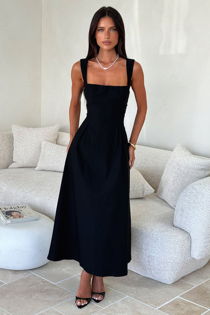 Chantelle Square Neck Midi Dress - Black