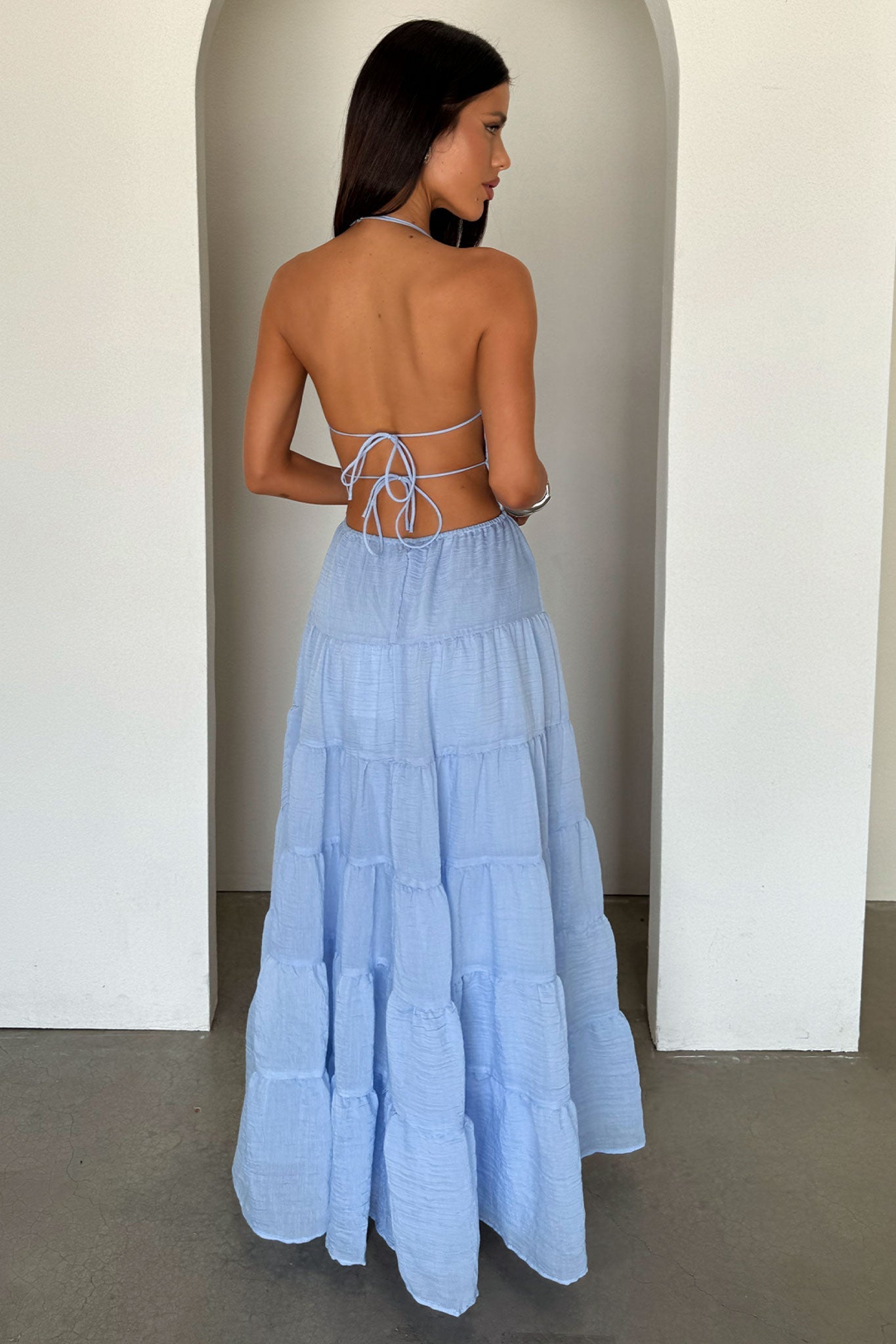 Daisy Halter Neck Maxi Dress - Blue